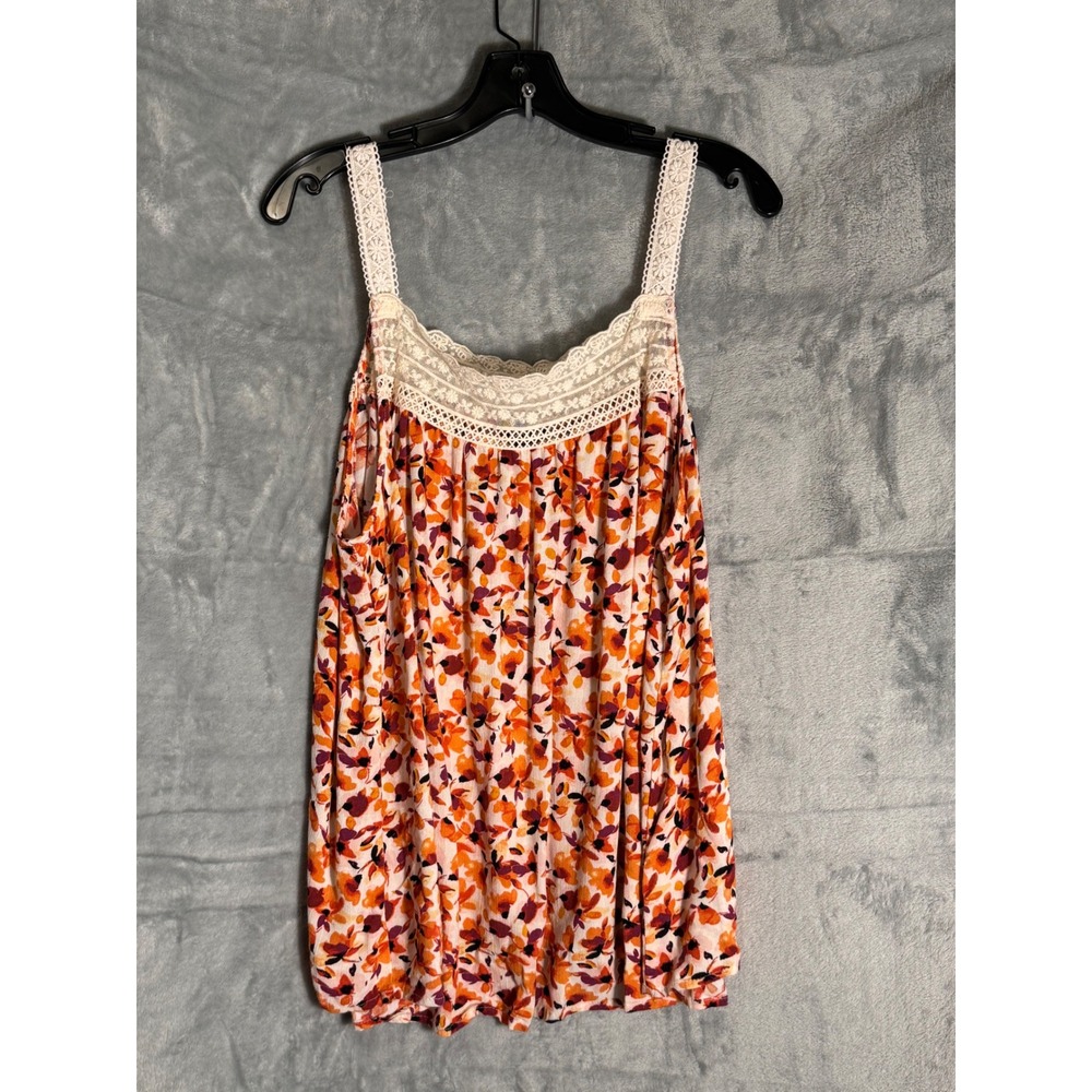 Torrid Floral Lace Trim Cami Tank Top Orange Purple Boho‎ Plus Size 2 2X
